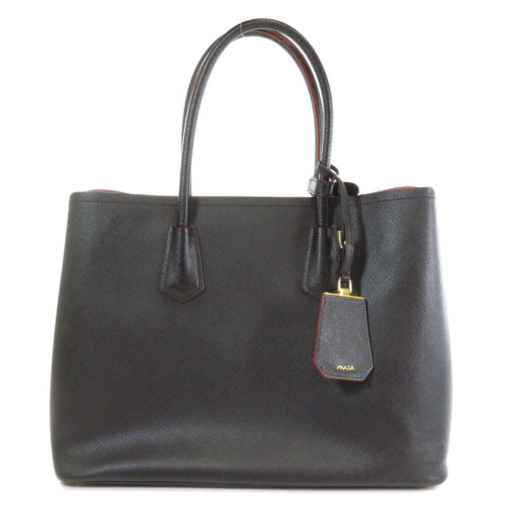 Prada Tote Saffiano Double Black Bag Leather Cuir Black
